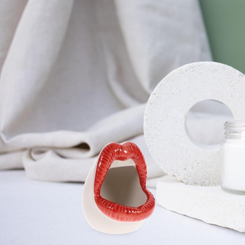 جارفالون منفضة سجائر إبداعية من السيراميك ذات فم كبير باللون الأحمر حامل زخرفي بدون دخان للمنزل والمكتب - Image 3